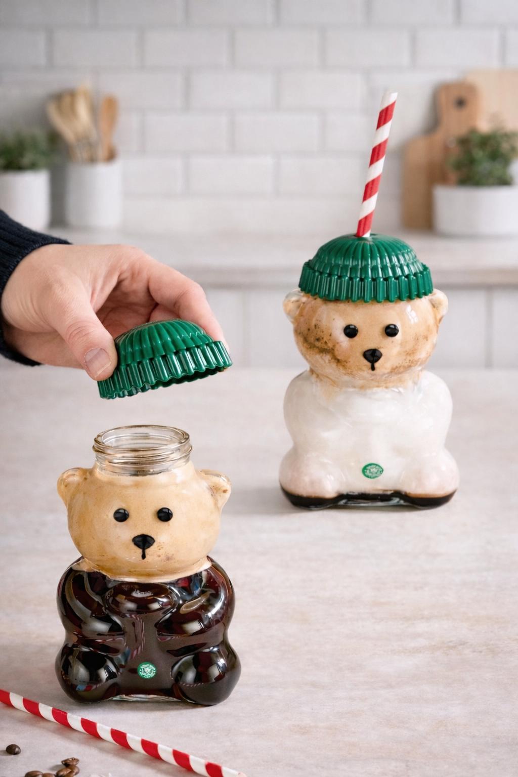 🧸✨ Tatlı Ayıcık Cam Bardak 2’li Set – Pipetli & Kapaklı Özel Tasarım